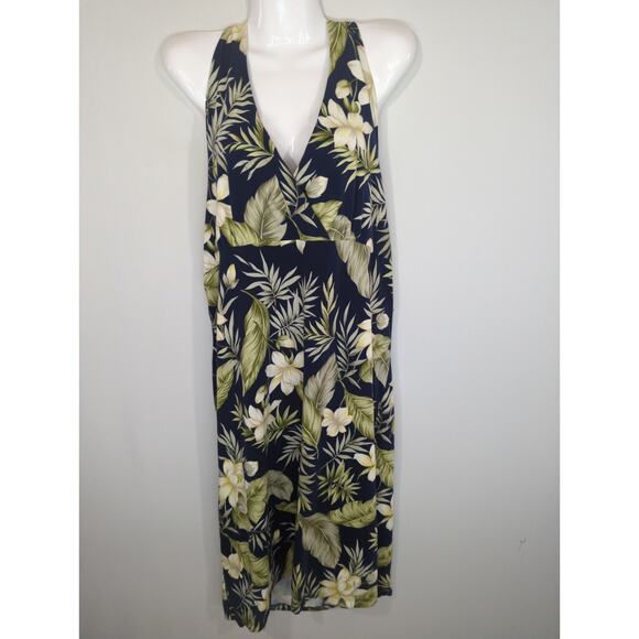 Caribbean Joe Blue Tropical Hawaiian Open Back Halter Midi Dress XL NWT - Picture 1 of 8